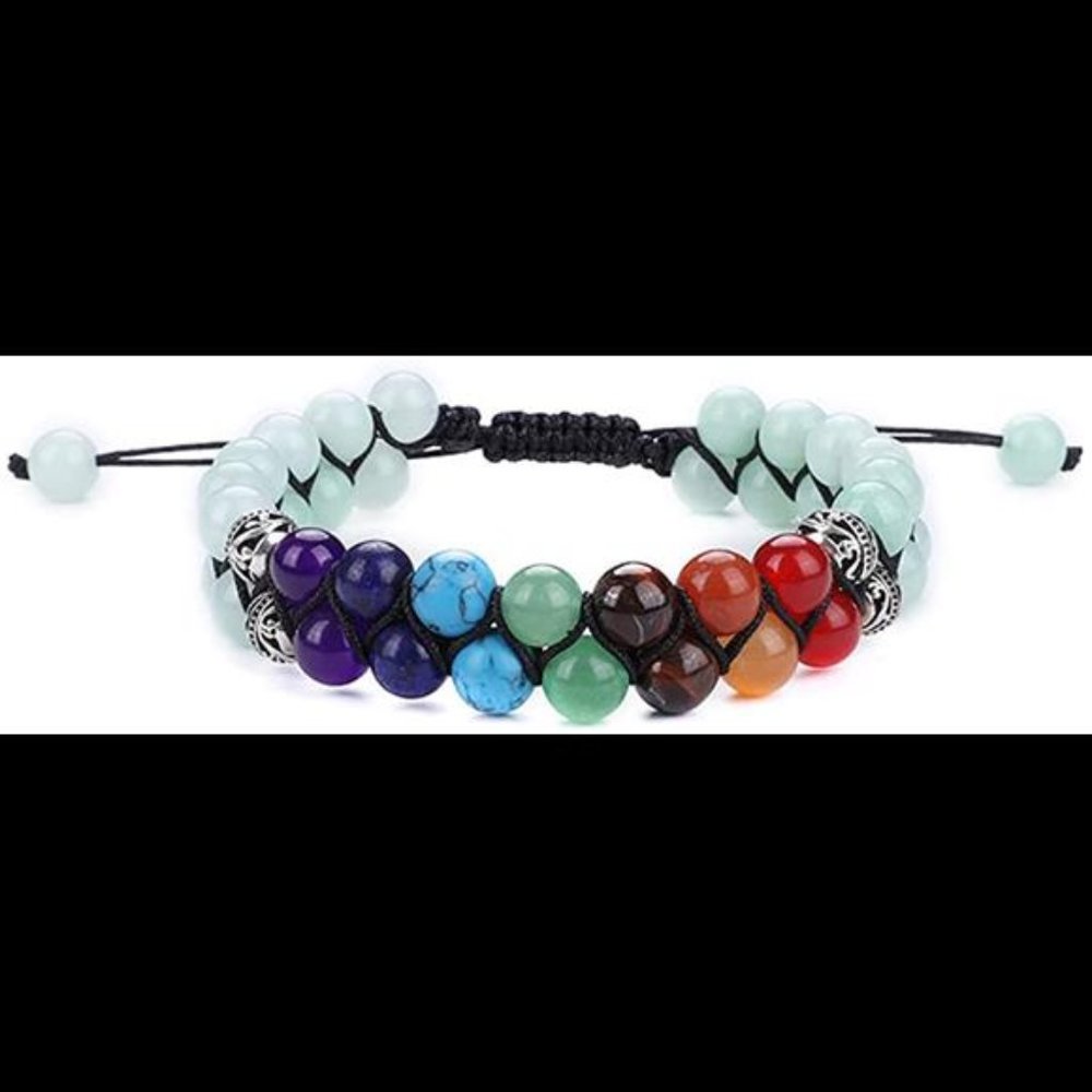 7 Chakra Yoga Bracelet, Reiki Healing Crystal Stone Braided Double Layer
